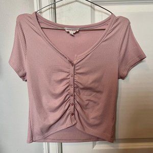 ★ very cute Pink Rose blush button-up crop top